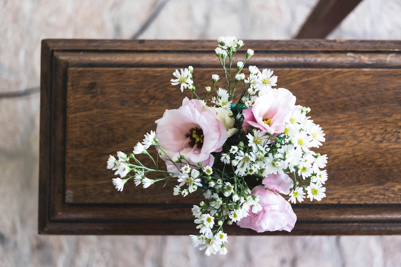 Picture of flowers on a coffin